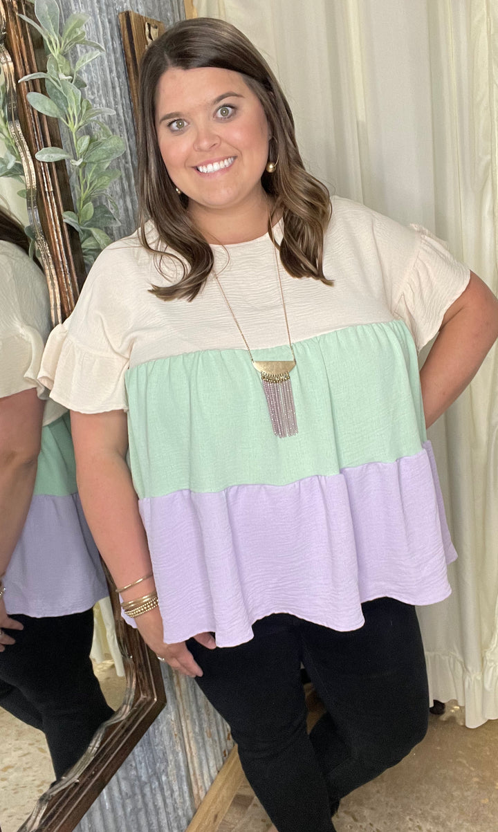 Sage/Lavender Color Block Top