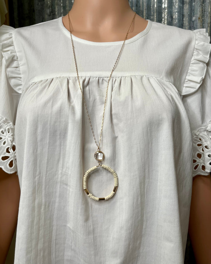 White Wood Circle Necklace