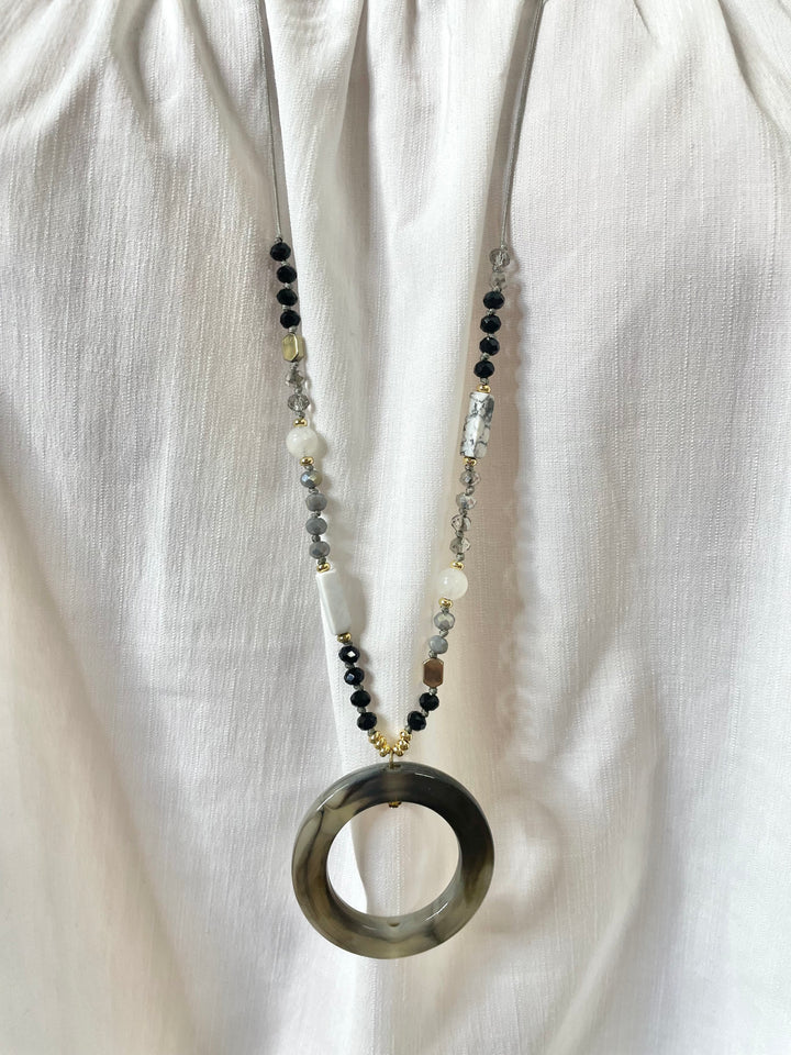 Adjustable Grey & Black Beaded Necklace