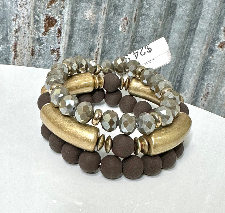 Matte Brown Beaded Bracelet Set