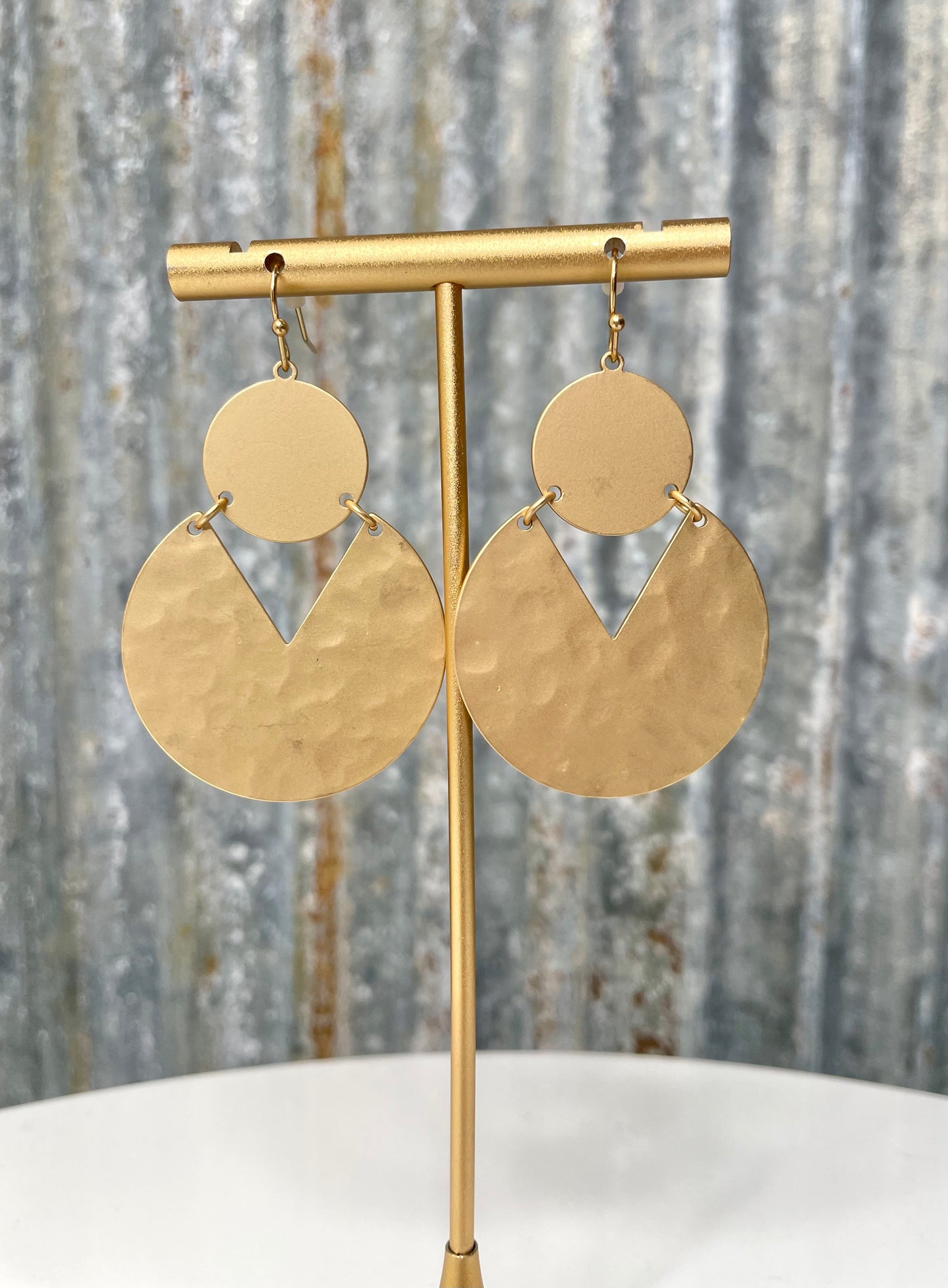 Gold Hammered Cutout Earrings