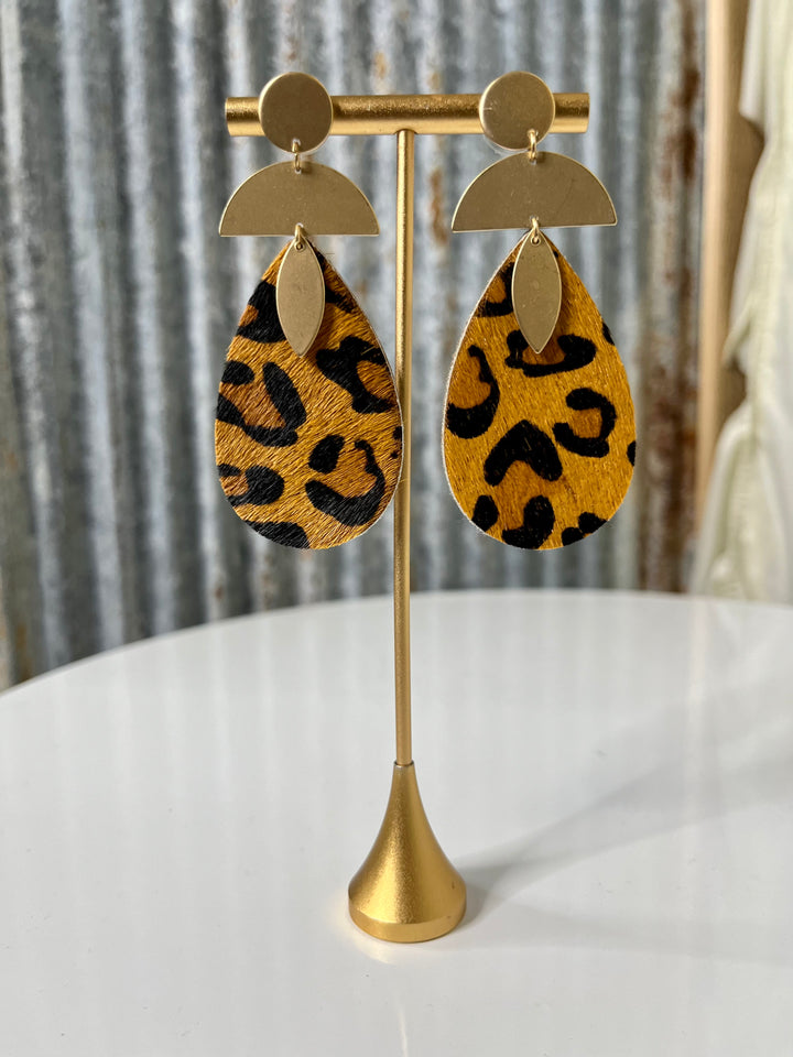 Gold Leopard Teardrop Earrings