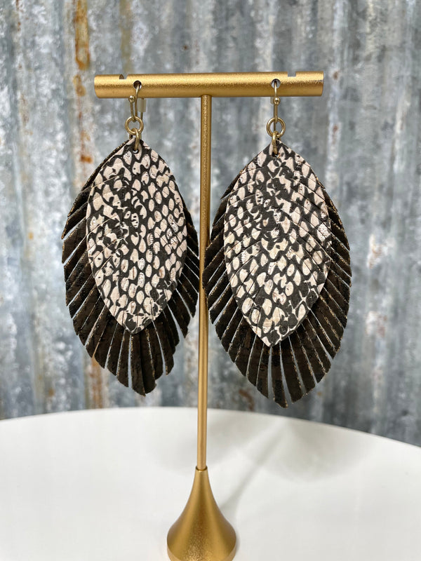 Leather Double Feather Earrings