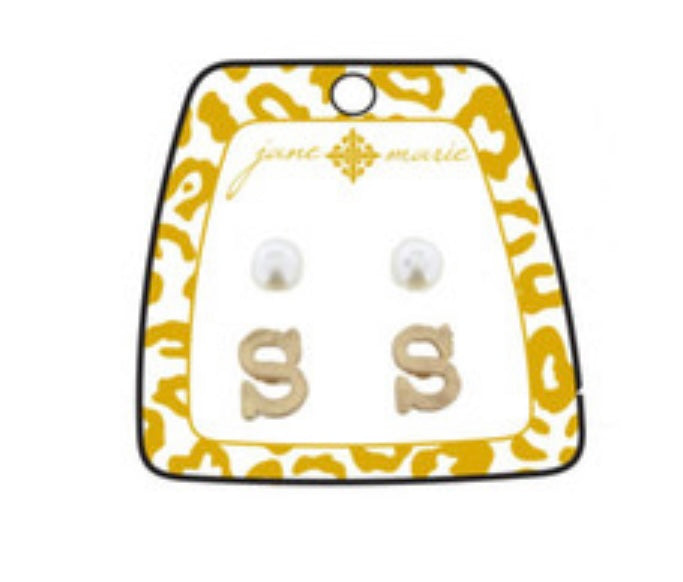 Pearl & Gold Initial Earrings