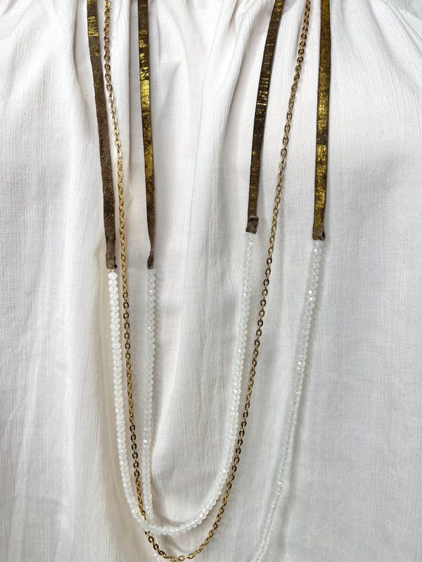 Gold Brushed Brown Leather 3 Layer Necklace