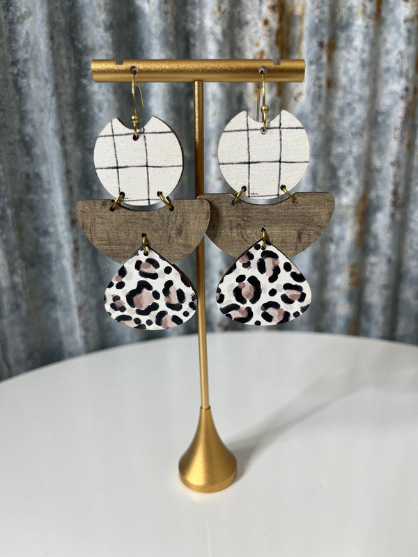 Camel & Leopard Reversible Wood Earrings