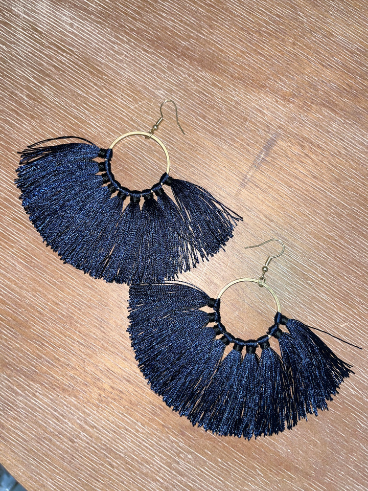 Navy Blue Tassel Earrings