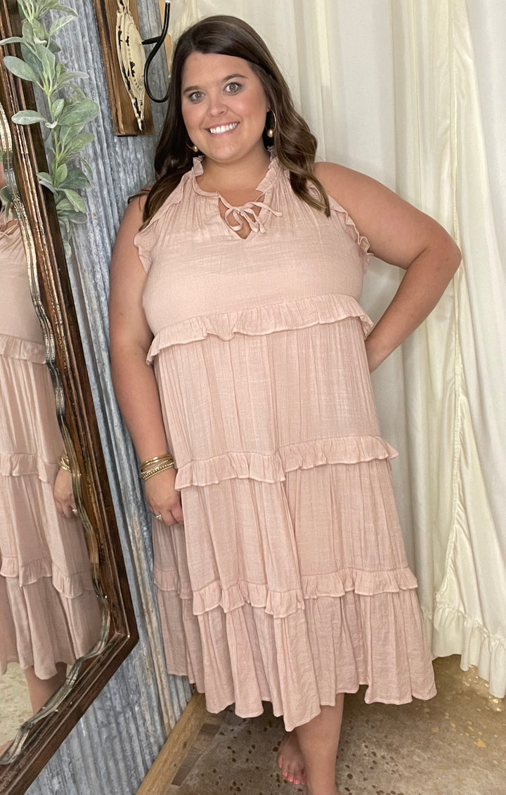 Plus Nude Layered Ruffle Maxi Dress