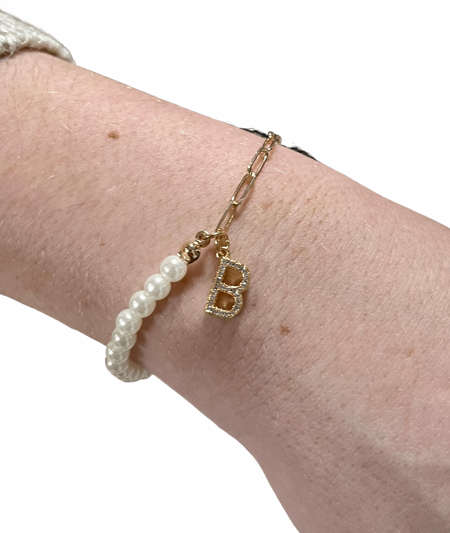 Gold Paper Clip & Pearl Bracelet