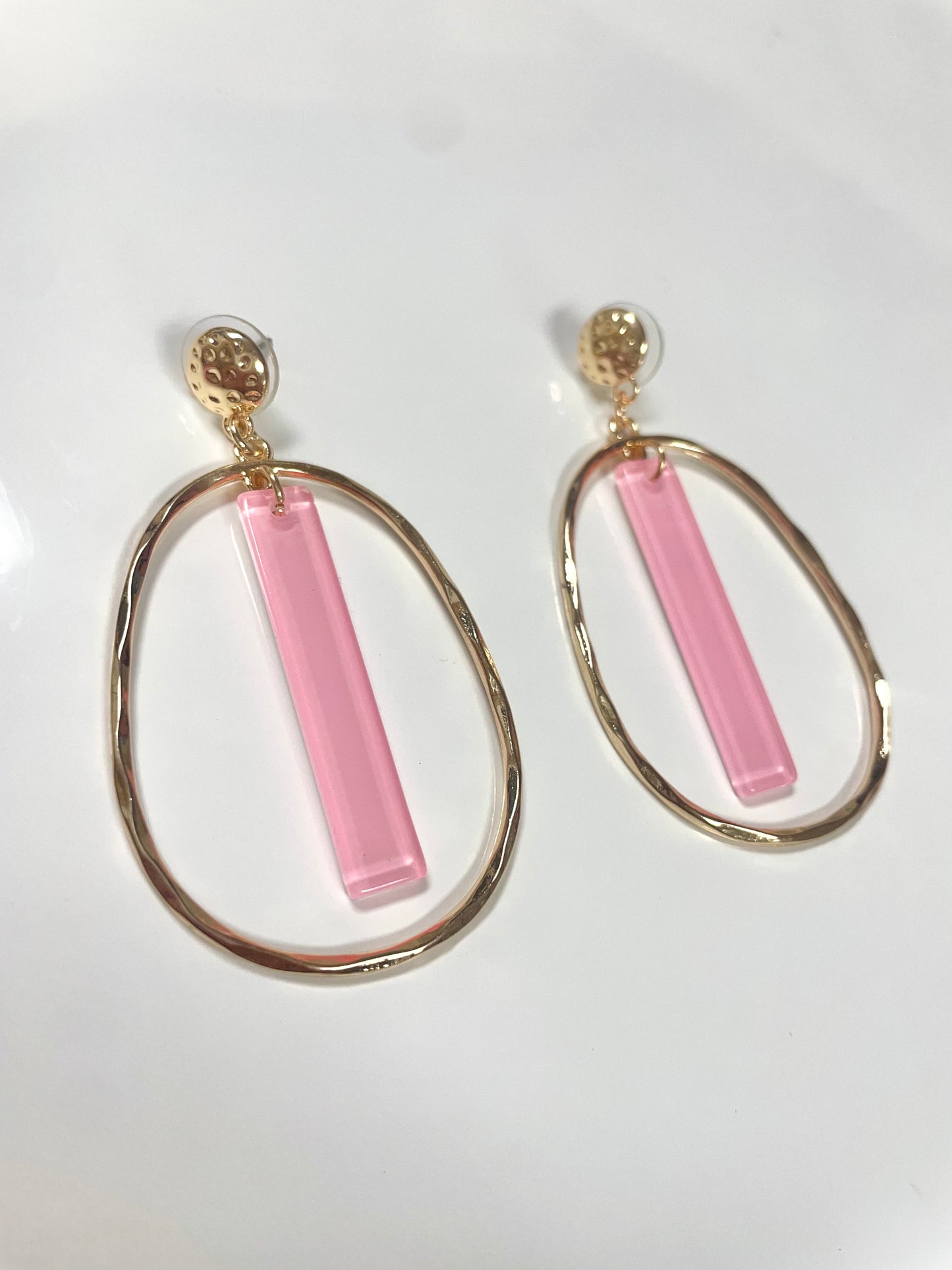 Gold Open Oval with Acrylic Bar Earrings