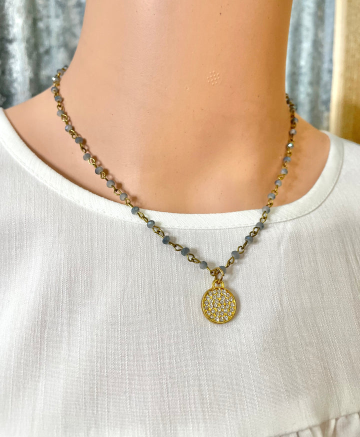 Blue Grey Beaded Necklace