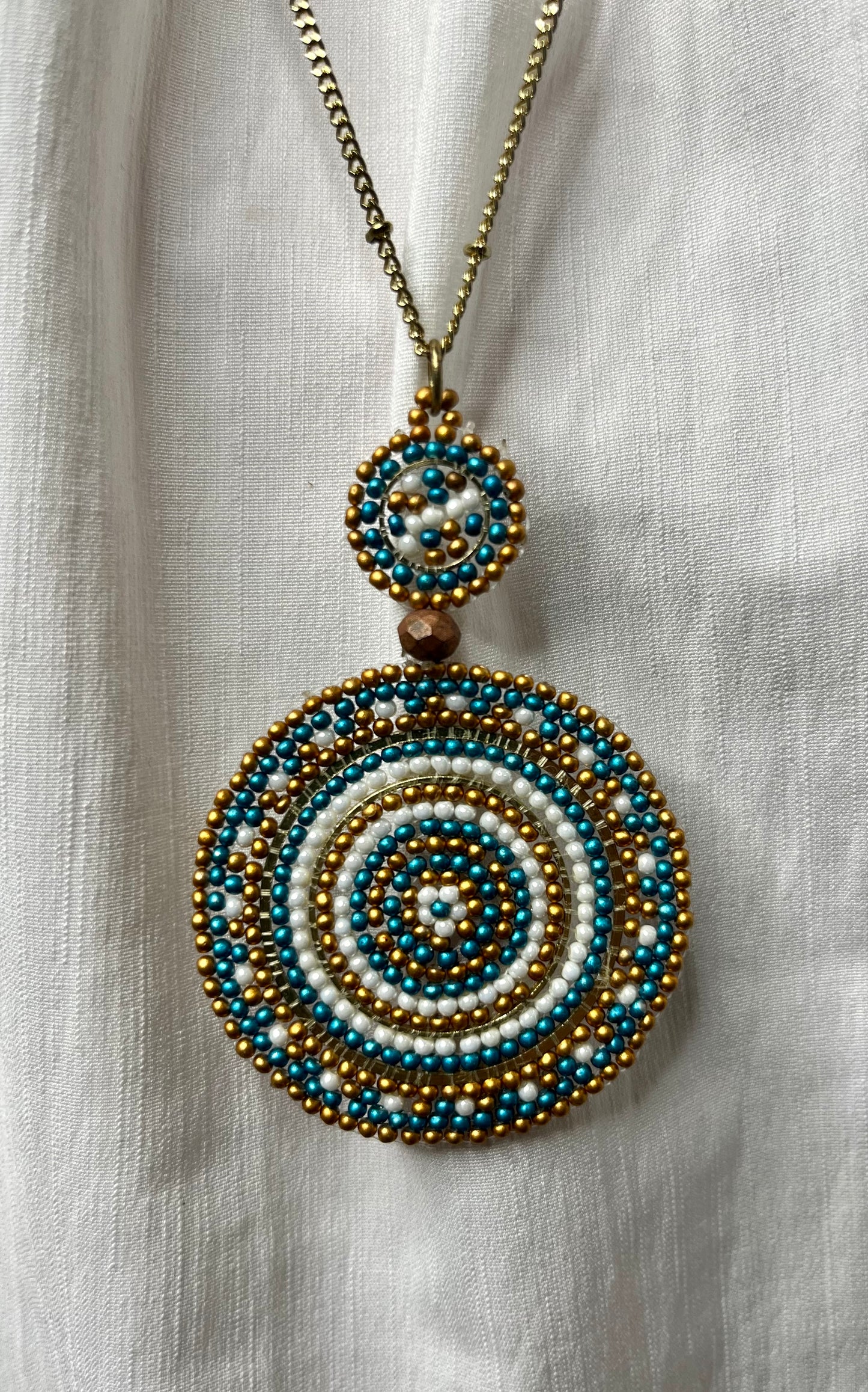Blue & Gold Round Pendant Necklace