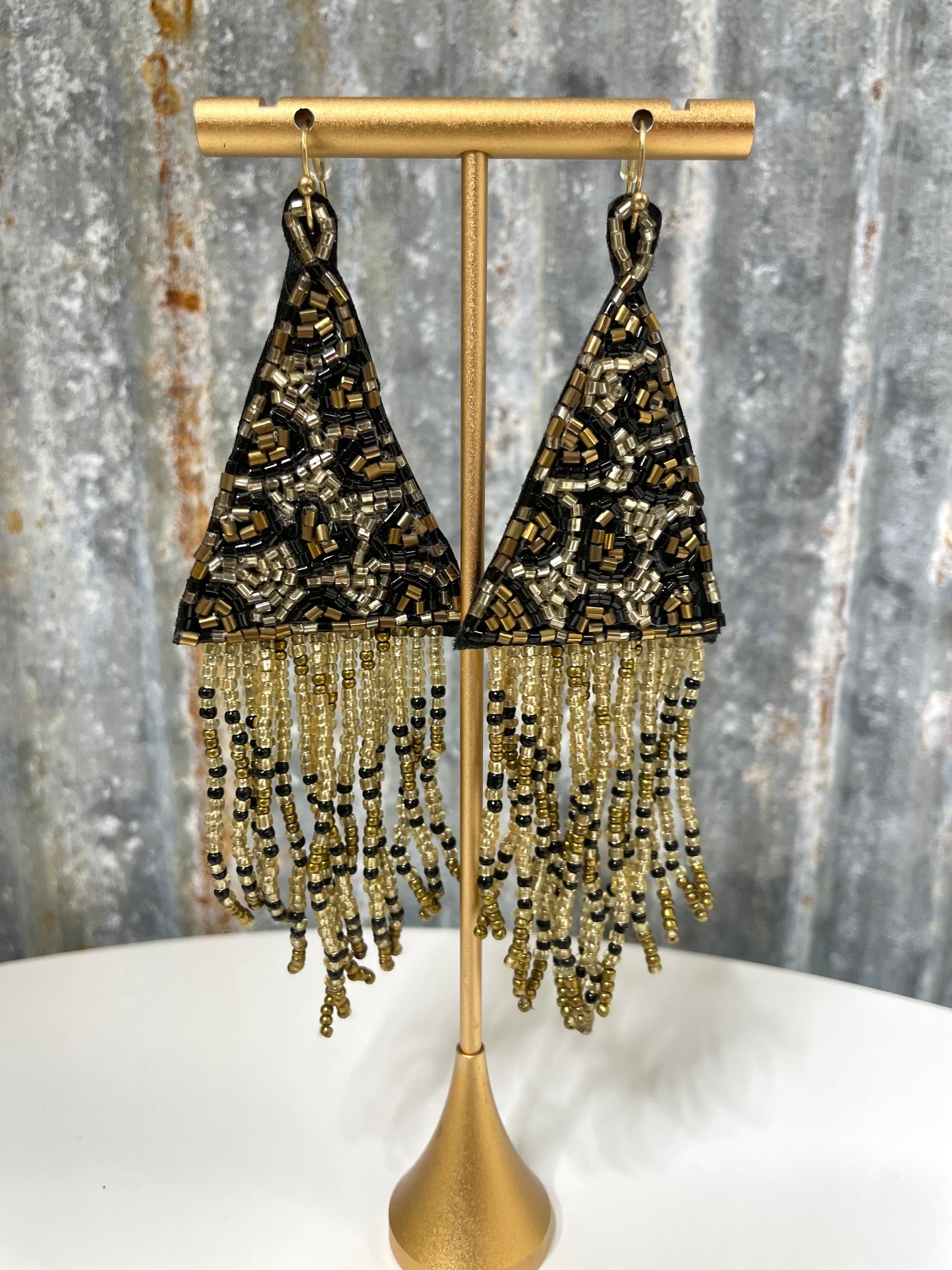 Beaded Cheetah Fringe Earrings