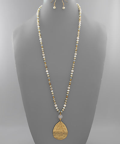 Hammered Teardrop & Bead Necklace