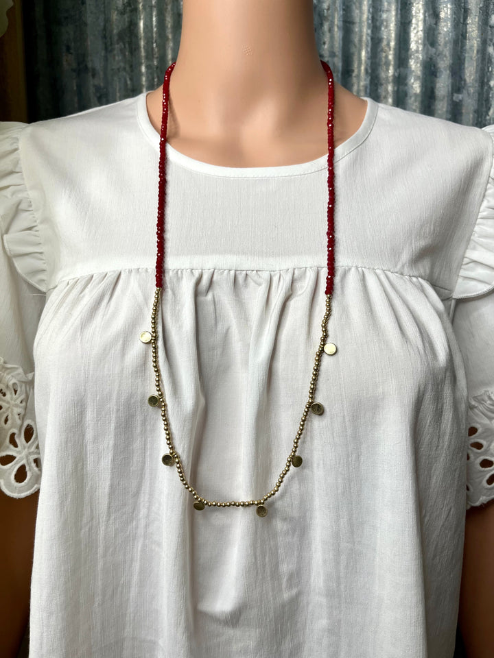 Beaded Necklace with Gold Circle Accents