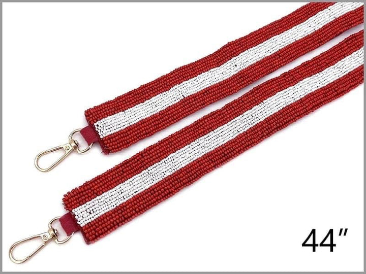 Red & White Stripe Beaded Purse Strap & Clear Bag