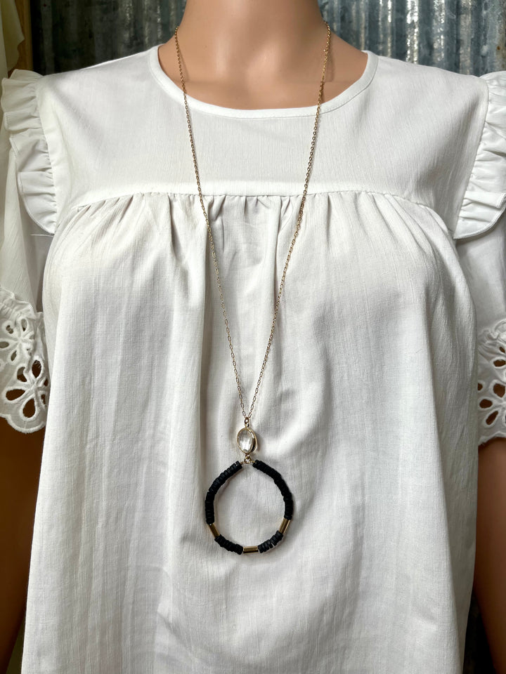 Black Wood Disk Circle Necklace