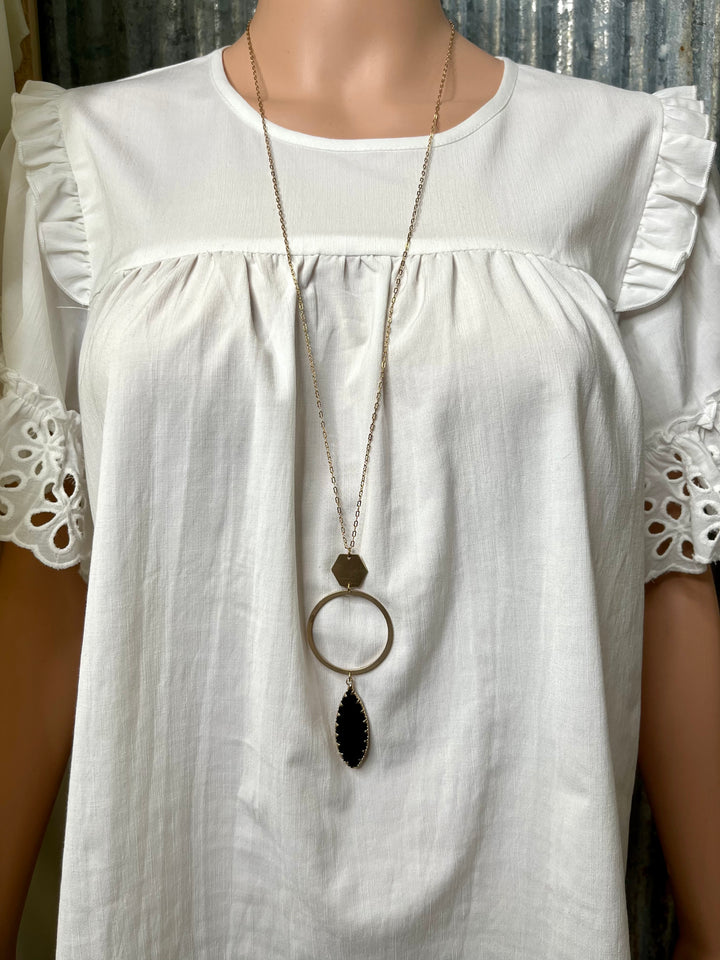 Gold Circle Necklace with Black Pendant