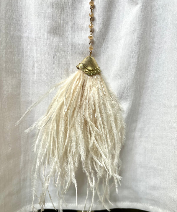 Ivory Beaded Feather Necklace