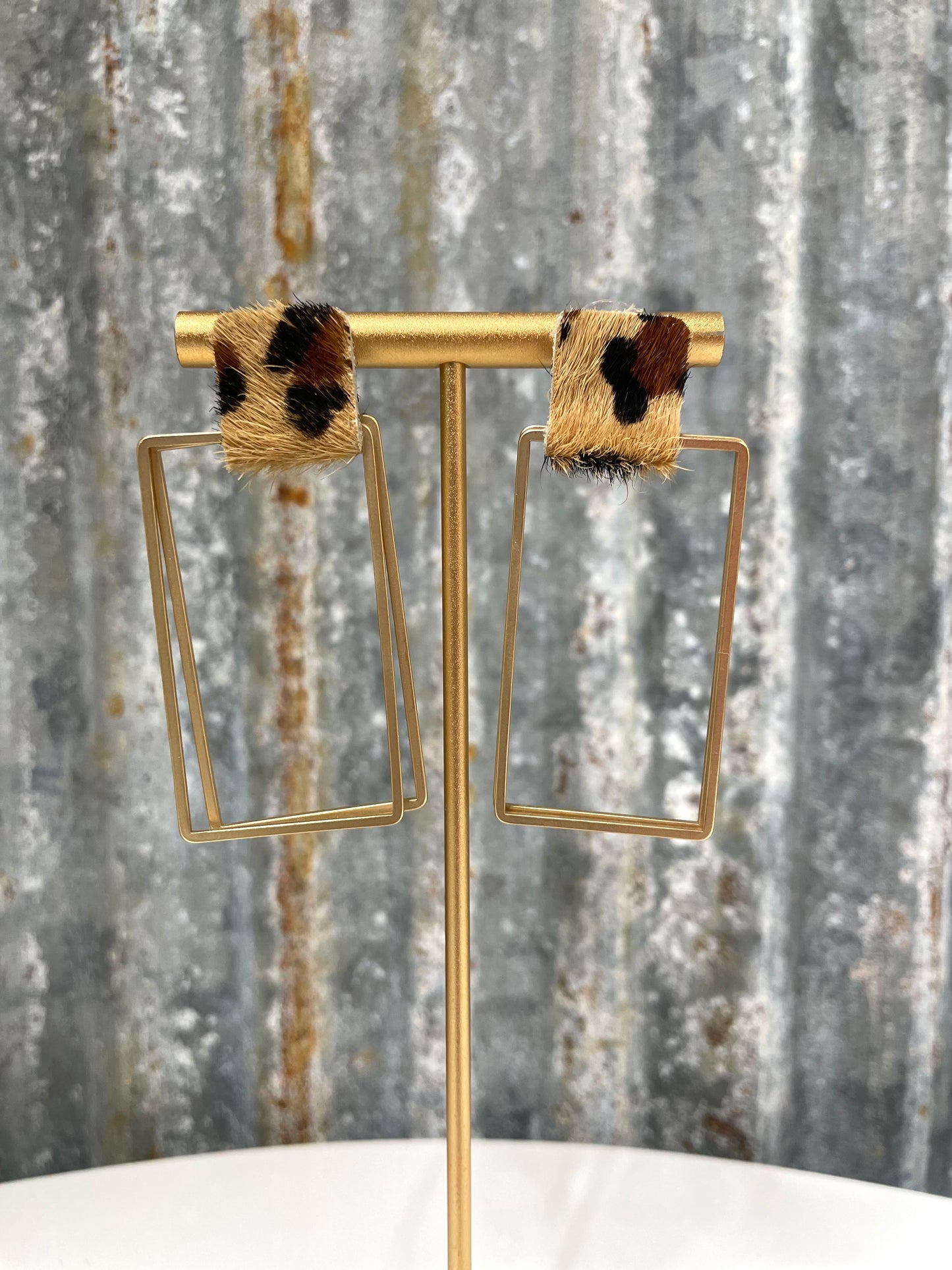 Leopard Gold Rectangle Earrings