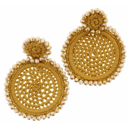 Mustard Crochet Double Circle with Faceted Bead Accents Earring