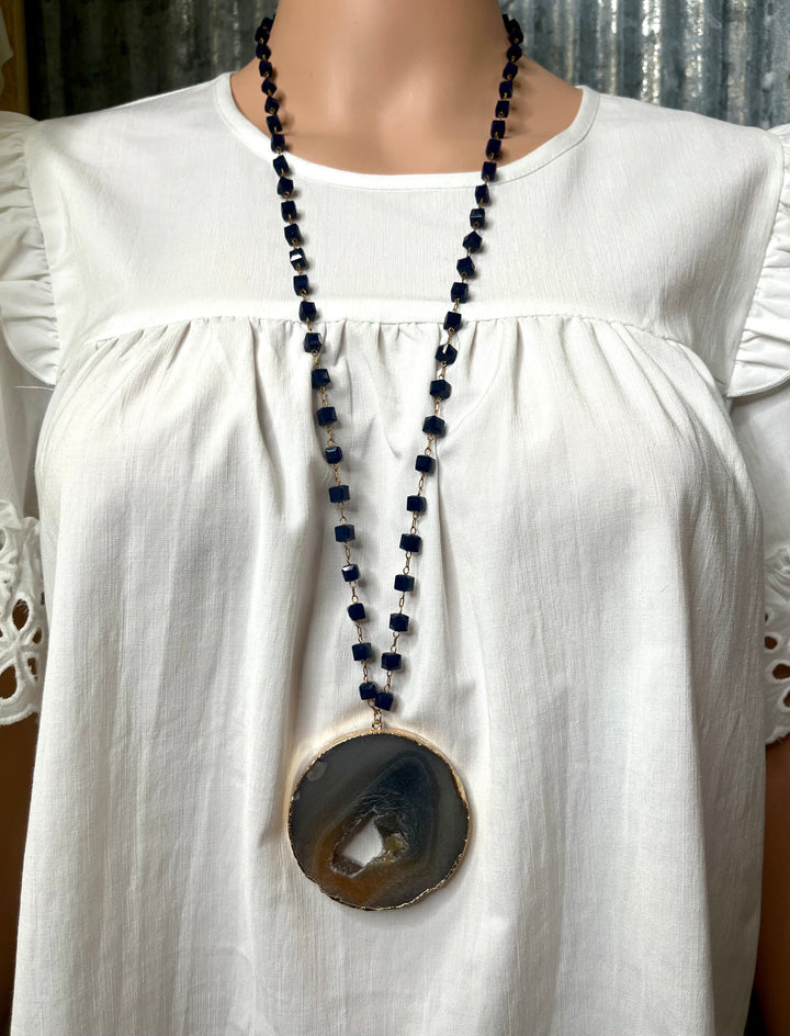 Navy Bead Stone Necklace