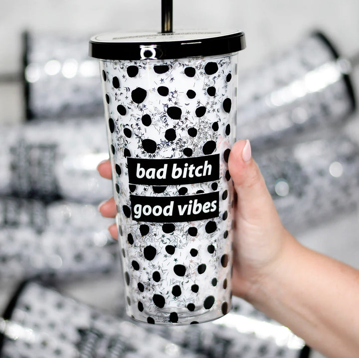 Bad Bitch Good Vibes Glitter Tumbler