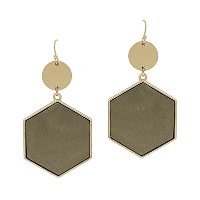 Grey Wood Hexagon Earrings