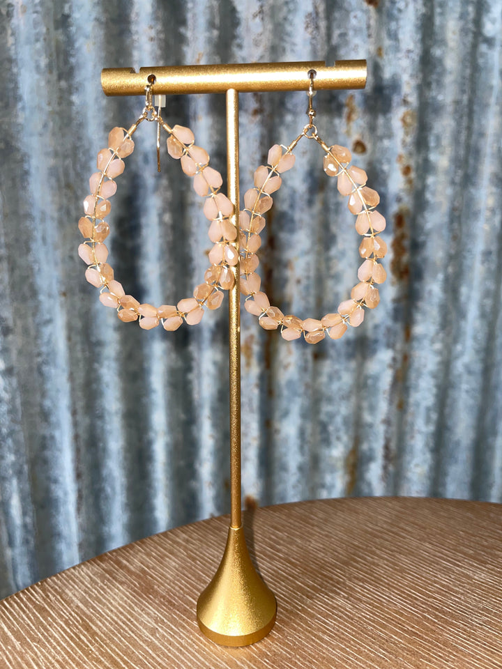 Pink Beaded Teardrop Earrings