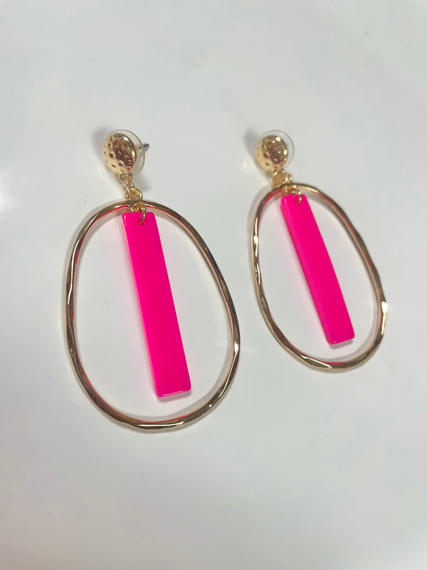 Gold Open Oval with Acrylic Bar Earrings