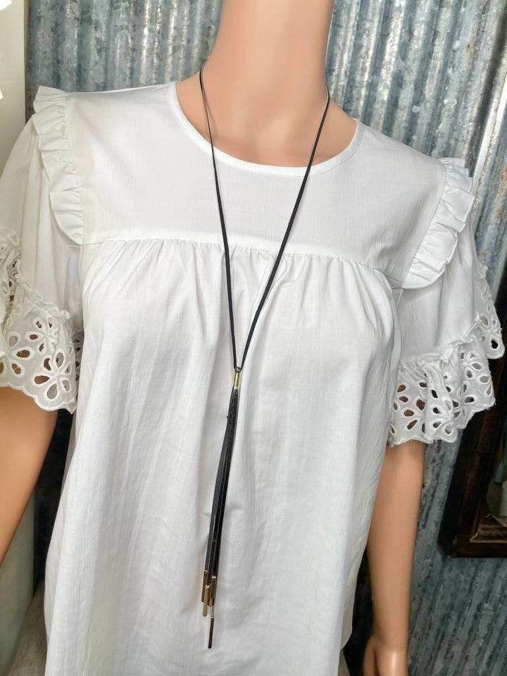 Silver Leather Tassel Necklace