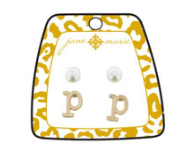 Pearl & Gold Initial Earrings