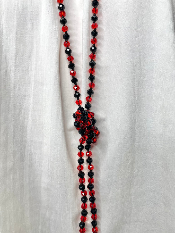 Red & Black Beaded Wrap Necklace