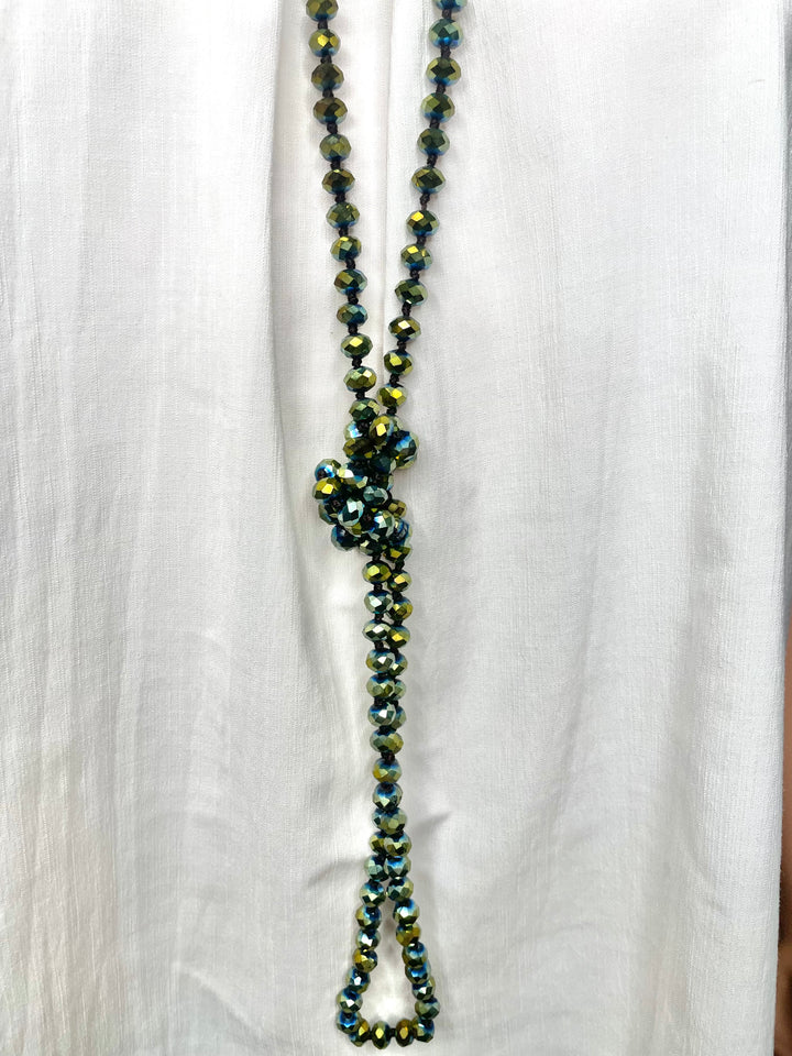 Blue & Green Iridescent Beaded Wrap Necklace