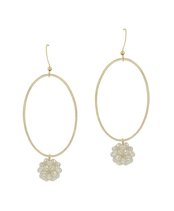 Natural Glass Oval Metal Earrin