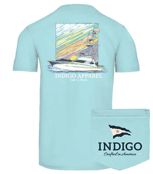 Blue Sunset Boat T Shirt