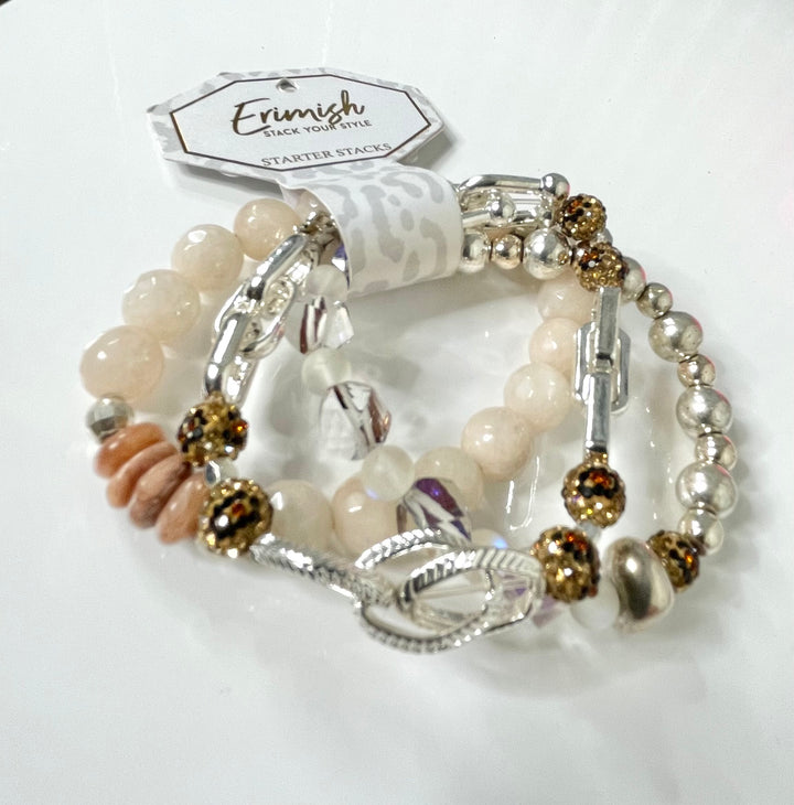 Cream/Silver Leopard Erimish Bracelet Set