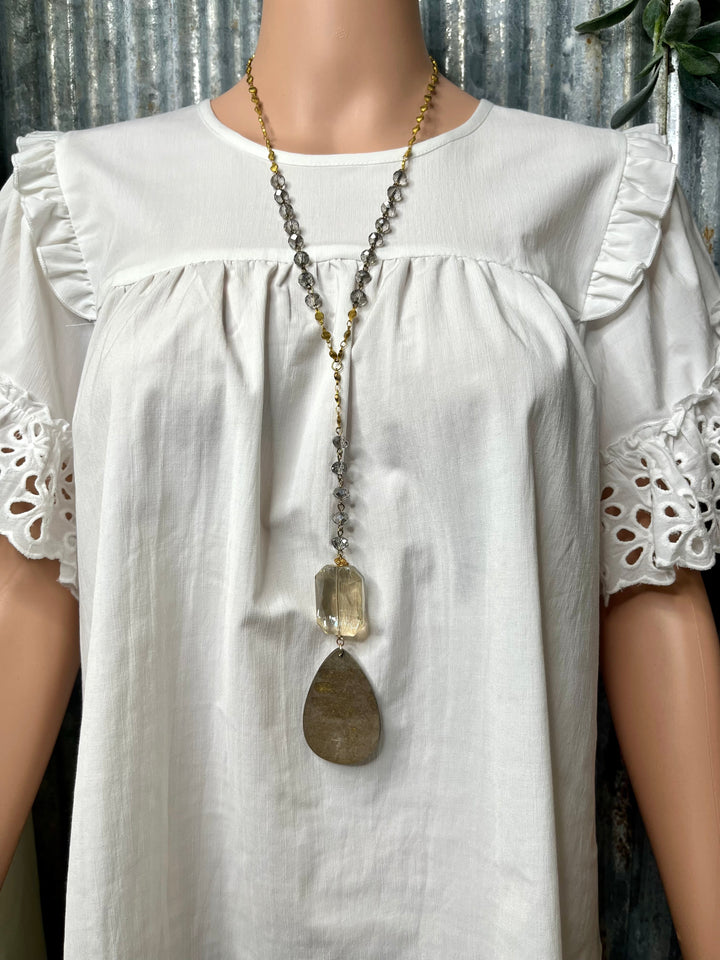 Grey & Gold Crystal Beaded Necklace