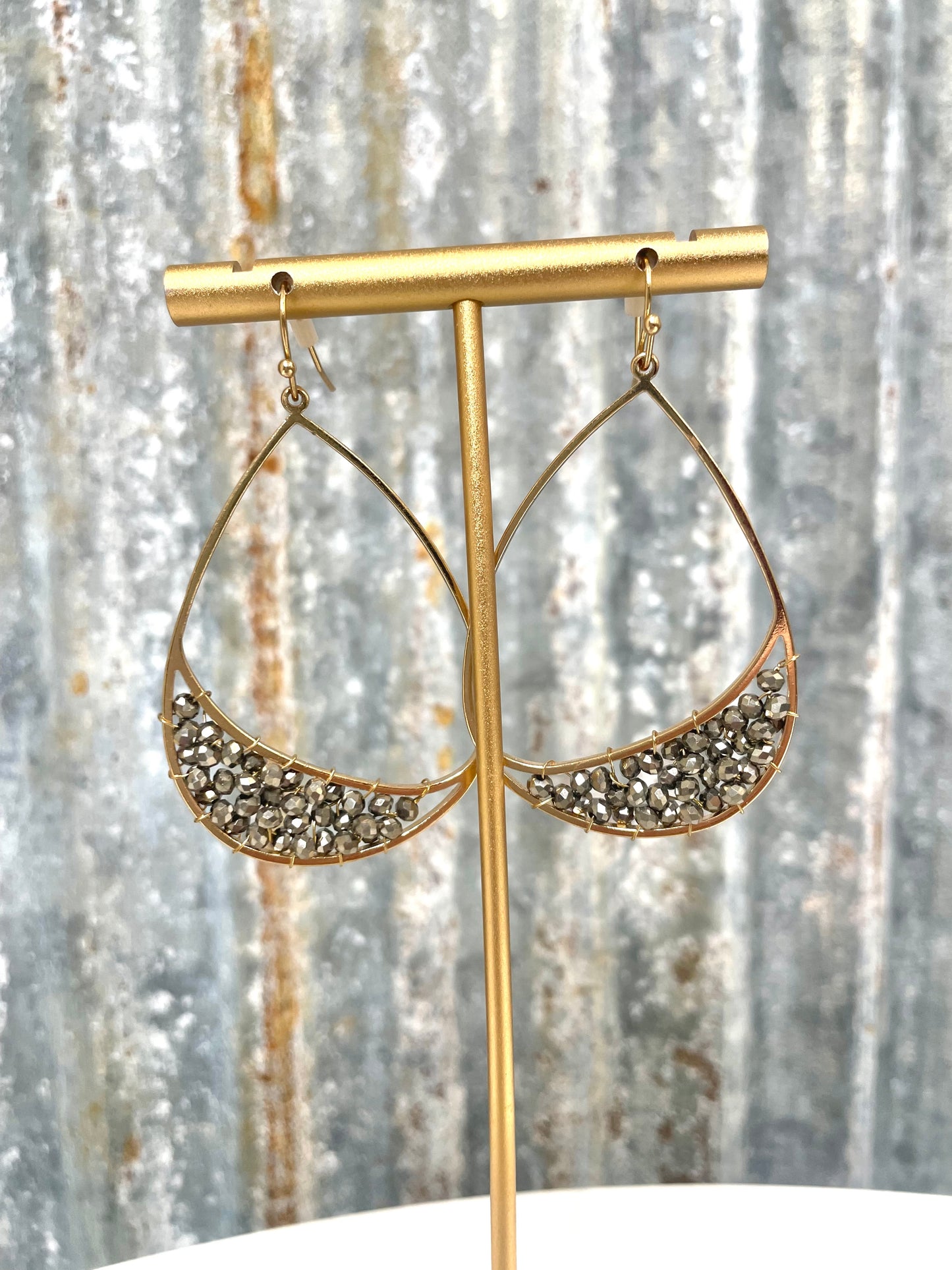Crystal & Gold Teardrop Earrings