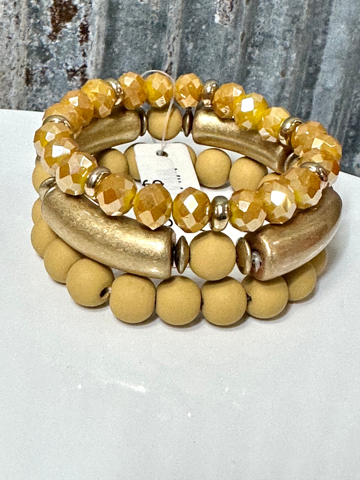 Matte Beaded Mustard Bracelet Set