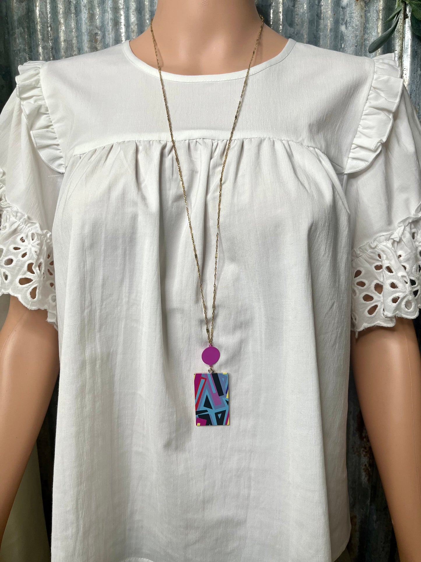 Colorful Asymmetrical Necklace with Pink Pendant