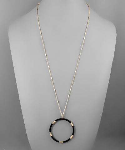 Black & Gold Thread Wrapped Circle Necklace