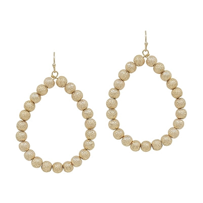 Gold Textured Beaded Teardrop Earrings