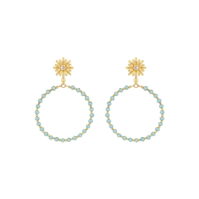 Gold Flower with Crystal Circle Earrings