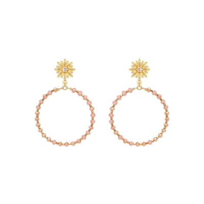 Gold Flower with Crystal Circle Earrings