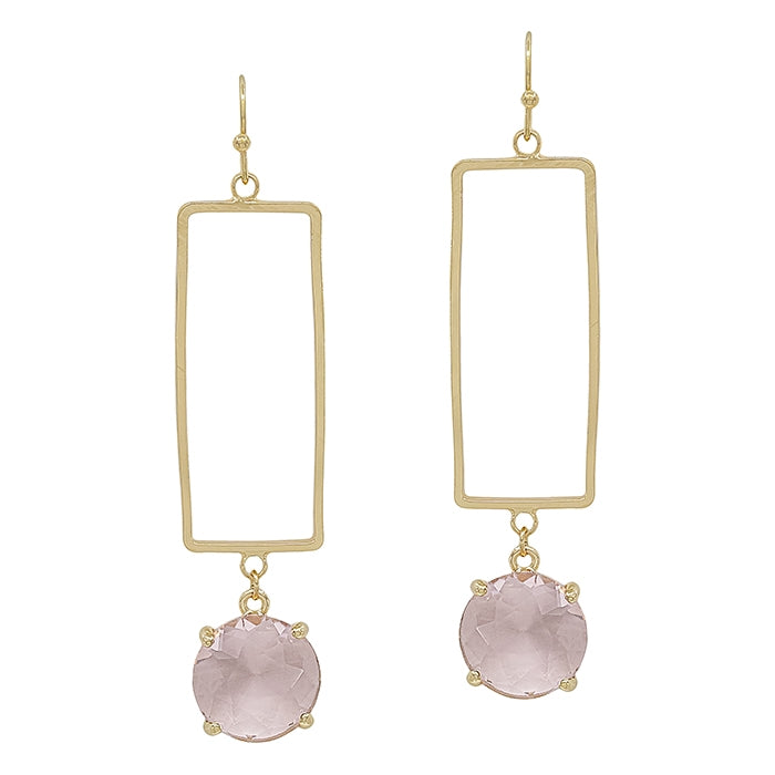 Open Gold Rectangle with Crystal Drop Earrings