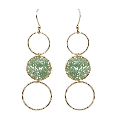 Three Gold Drop Earring with Wired Mint Crystal