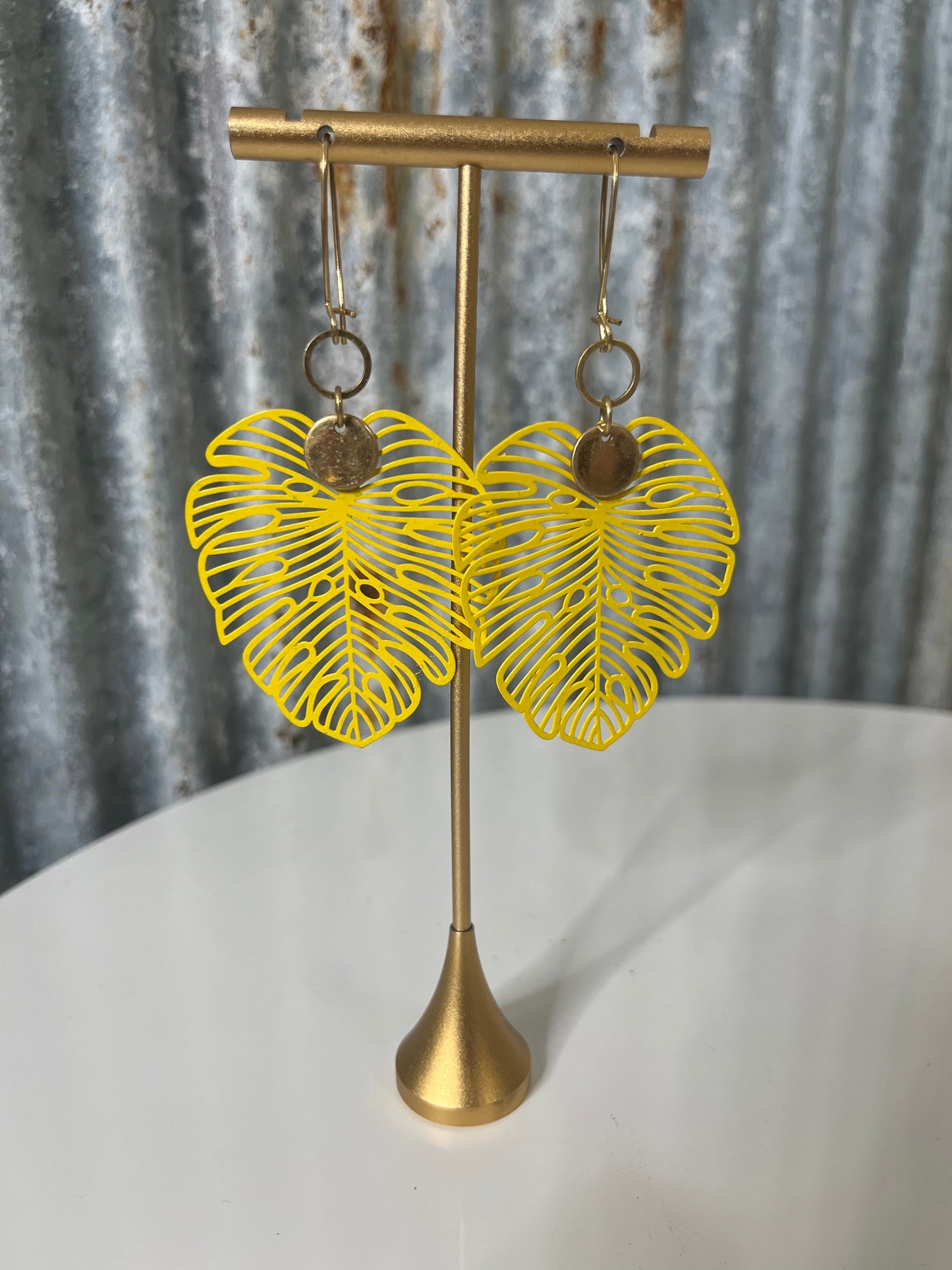 Yellow Palm Leaf Earrings