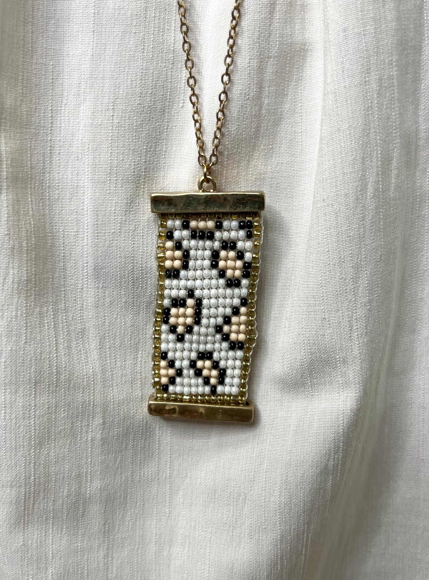Rectangle Leopard Seed Bead Necklace