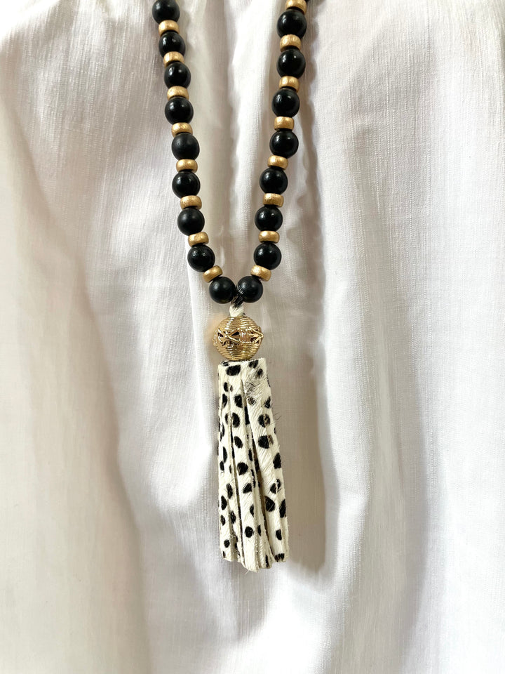 Wood Beaded Dalmatian Necklace